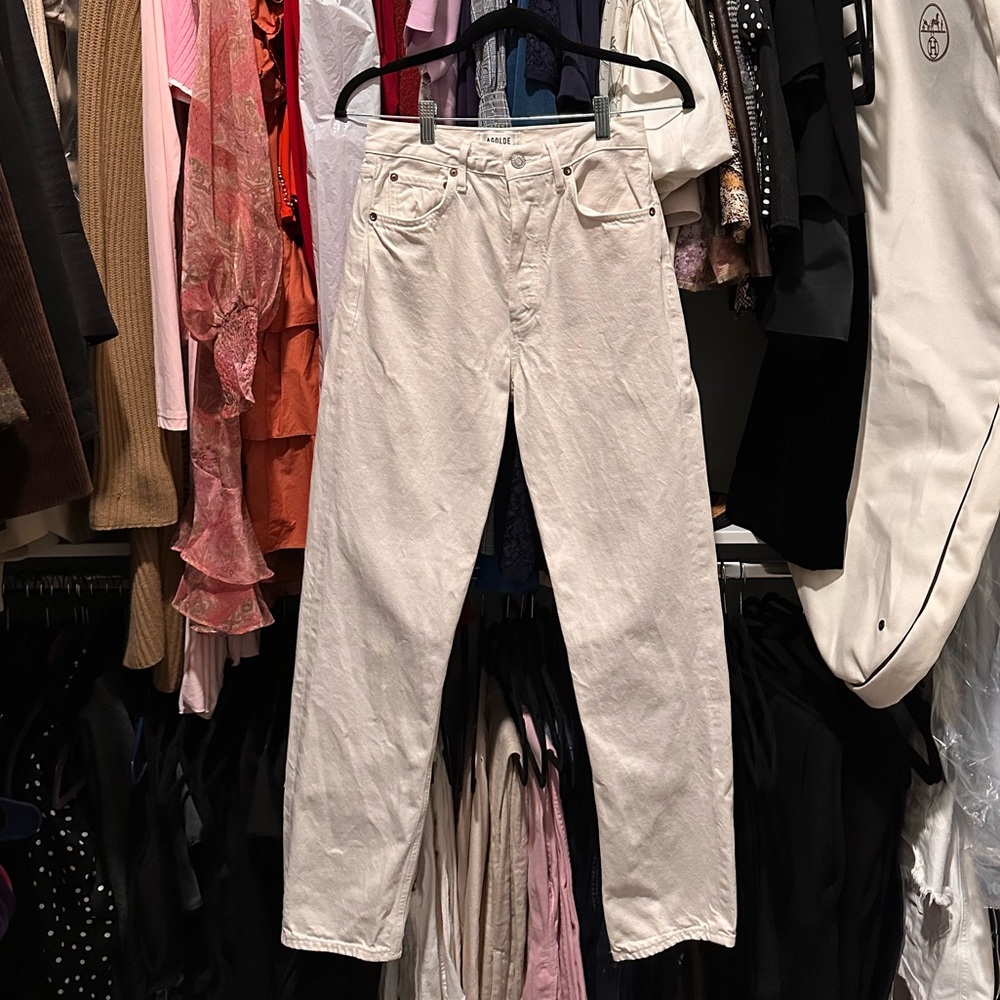 Agolde 90’s Pinch Waist High Rise Straight Jeans Ivory 25 - Picture 4 of 9